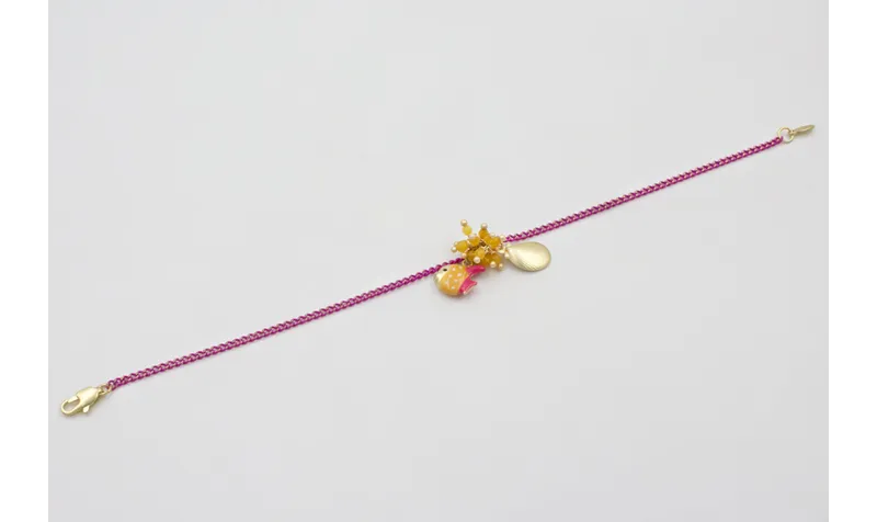 Pulsera cadena eslabón plano fucsia con burruño de