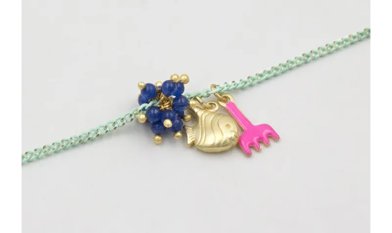 Pulsera cadena eslabón plano turquesa con colgante