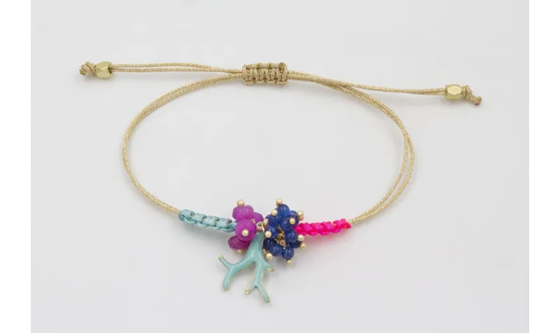 Pulseras hilo dorado con rama esmaltada turquesa, 