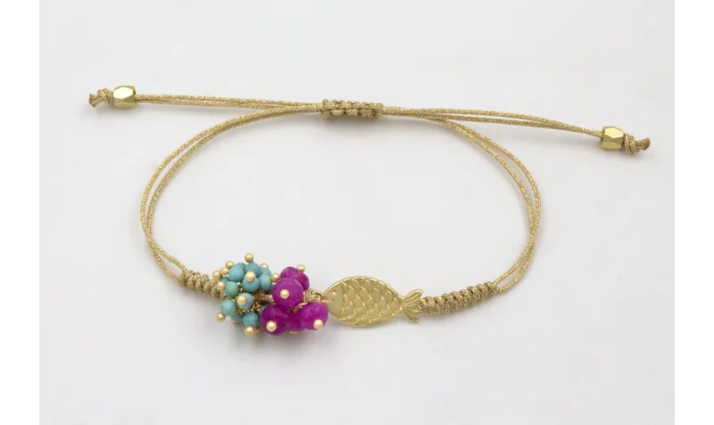 Pulsera hilo dorado con nudo serpiente, pez dorado