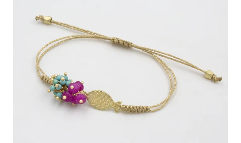 Pulsera hilo dorado con nudo serpiente, pez dorado