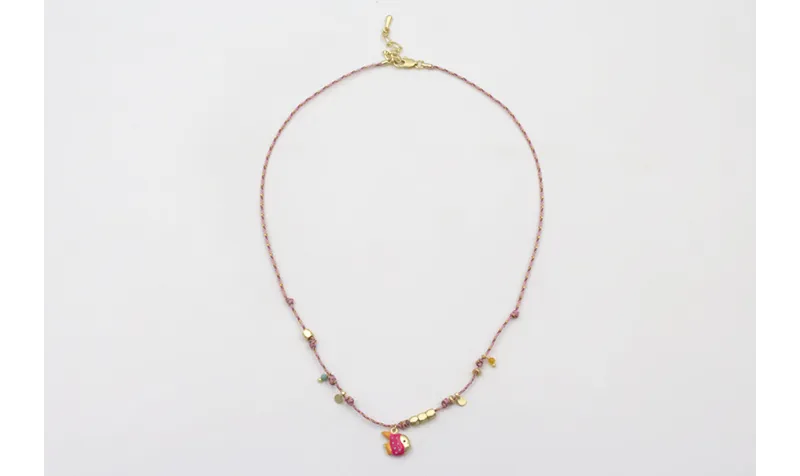 Collar hilo micro driza rosa,granate,oro con nudos