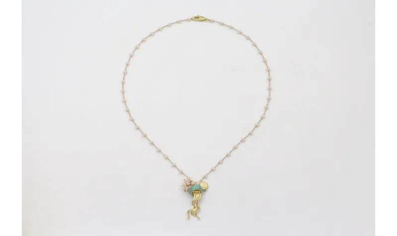 Collar cadena bolas facetadas opal con colgante me