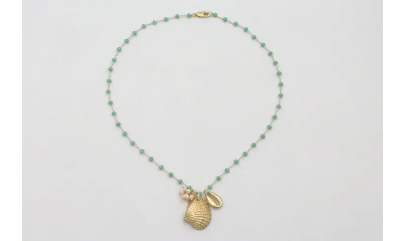 Collar cadena bolas facetadas turquesas con colgan