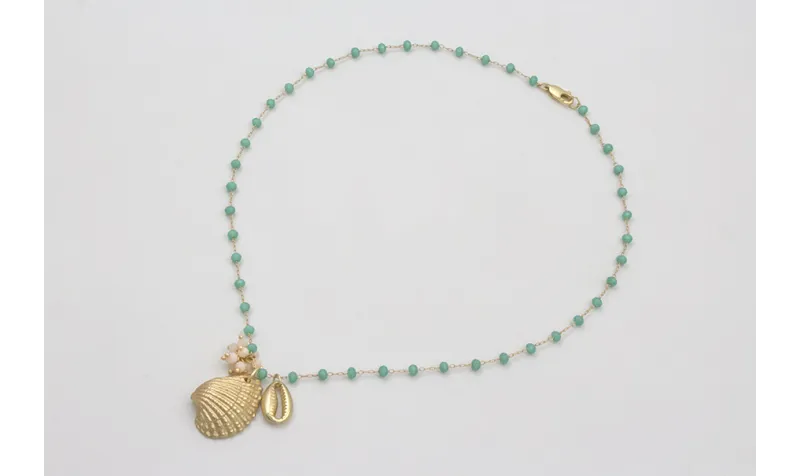 Collar cadena bolas facetadas turquesas con colgan