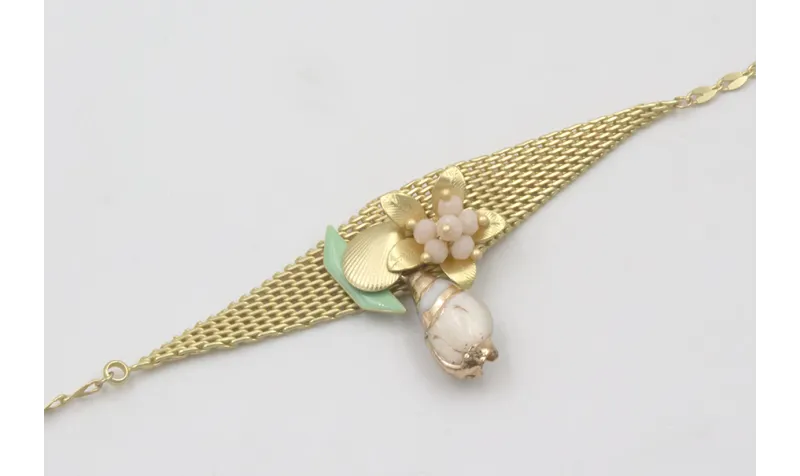 Pulsera cadena eslabón aplastado y maya rombo con 