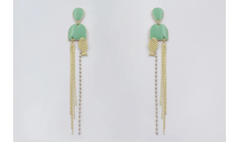 Pendientes perno gota, colgantes semi ovalo esmalt