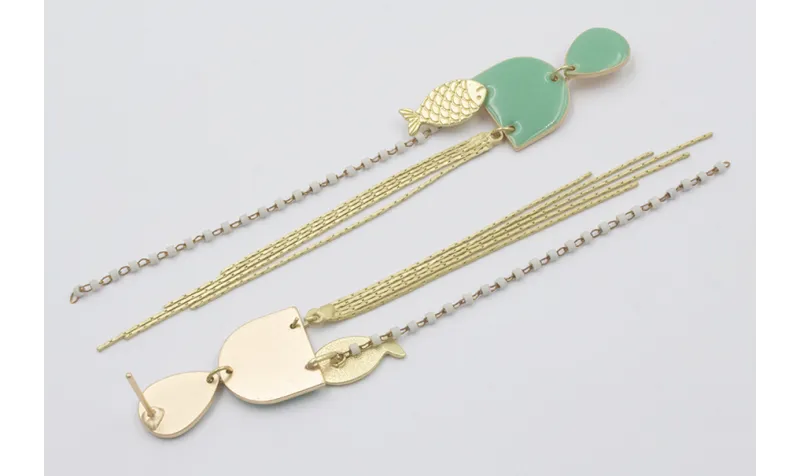 Pendientes perno gota, colgantes semi ovalo esmalt