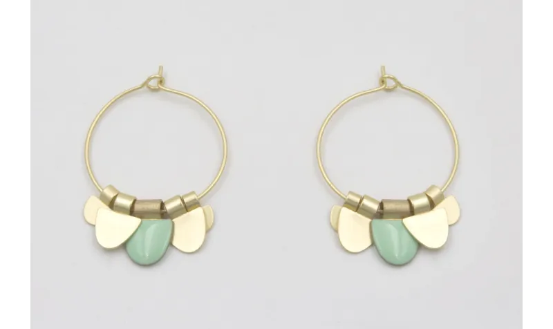 Pendientes aro mediano dorado mate dagas turquesas