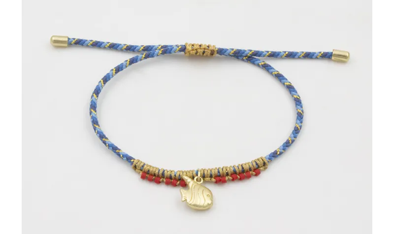 Pulsera de driza azul y dorado con nudo macramé do