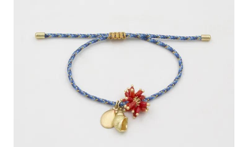 Pulsera de driza azul y dorado con nudo macramé do