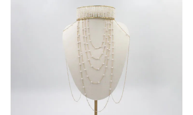 Choker doble aro todo cosido de perlas naturales y