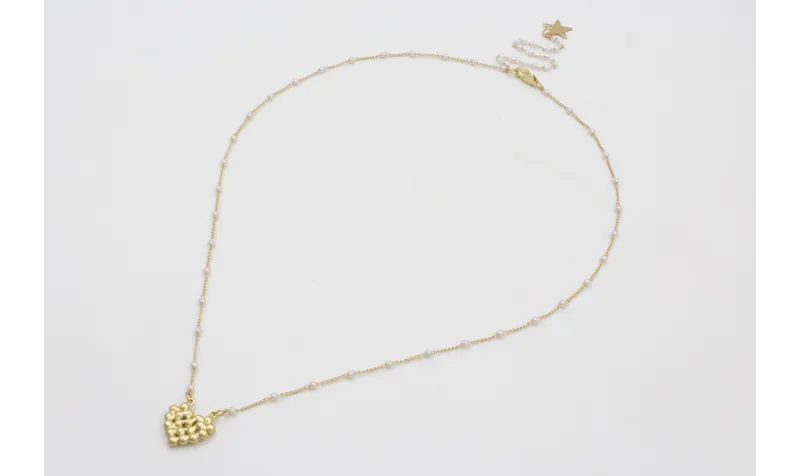 Collar cadena eslabón plano con perla intercalada 