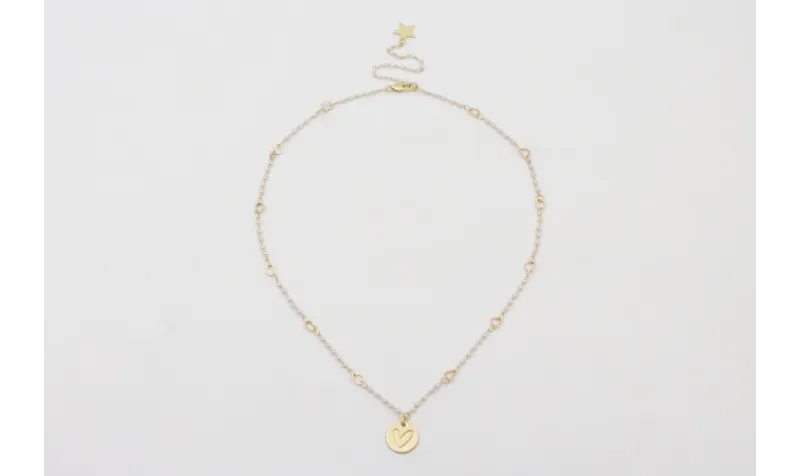 Collar cadena eslabón corazón con perla intercalad