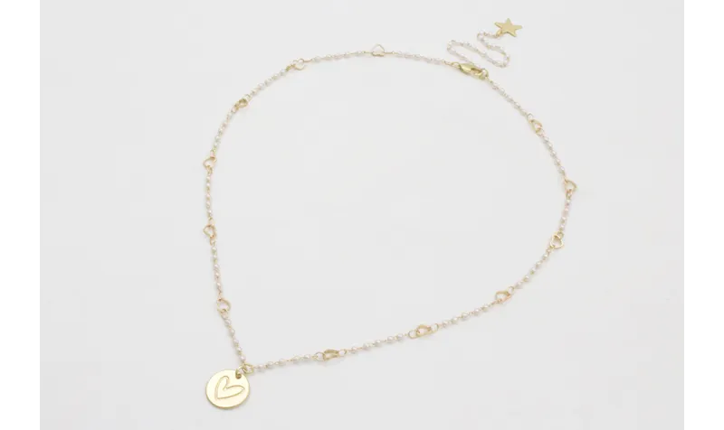 Collar cadena eslabón corazón con perla intercalad