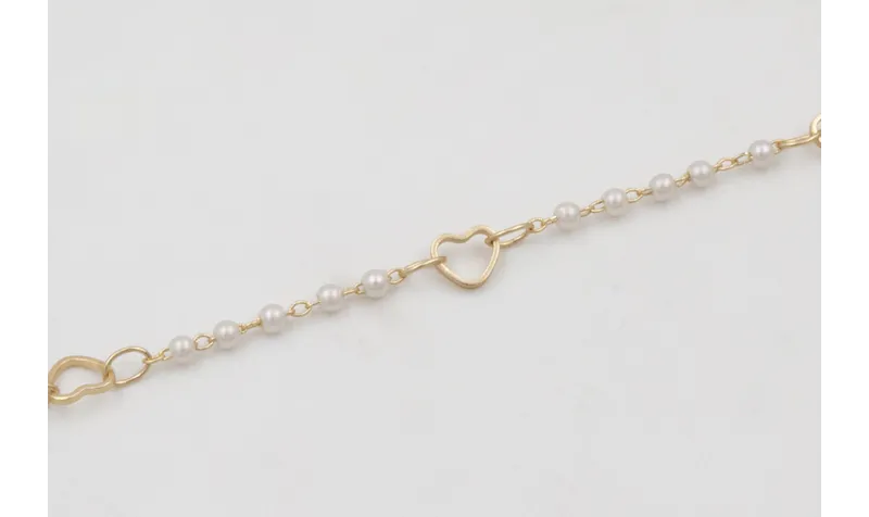 Pulsera cadena eslabón corazón con perla intercala
