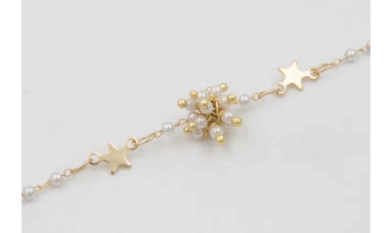 Pulsera cadena eslabón estrella con perla intercal