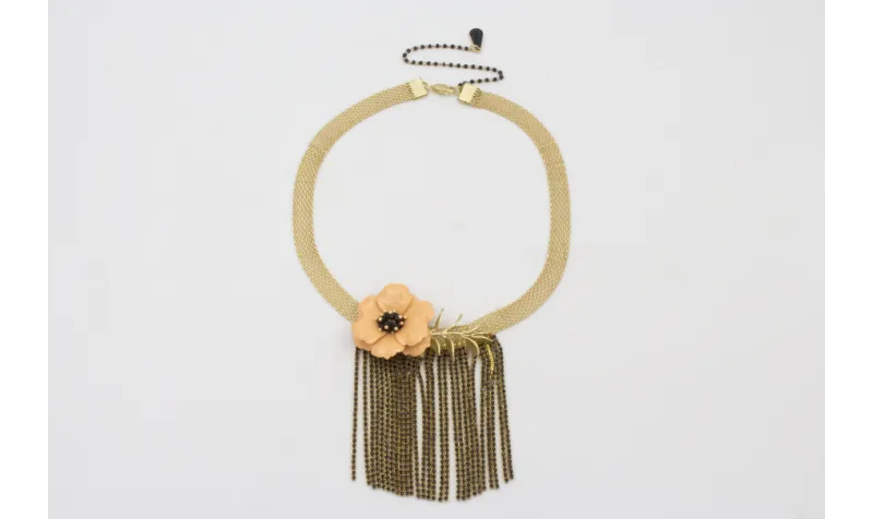 Choker cadena tira plana dorada mate con fleco cad