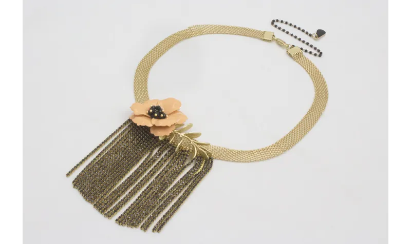 Choker cadena tira plana dorada mate con fleco cad
