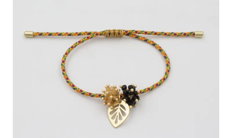 Pulsera de driza naranja y verde con hoja calada d
