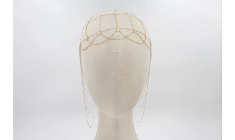 Casquete con cadena micro perlas, cadena eslabón d