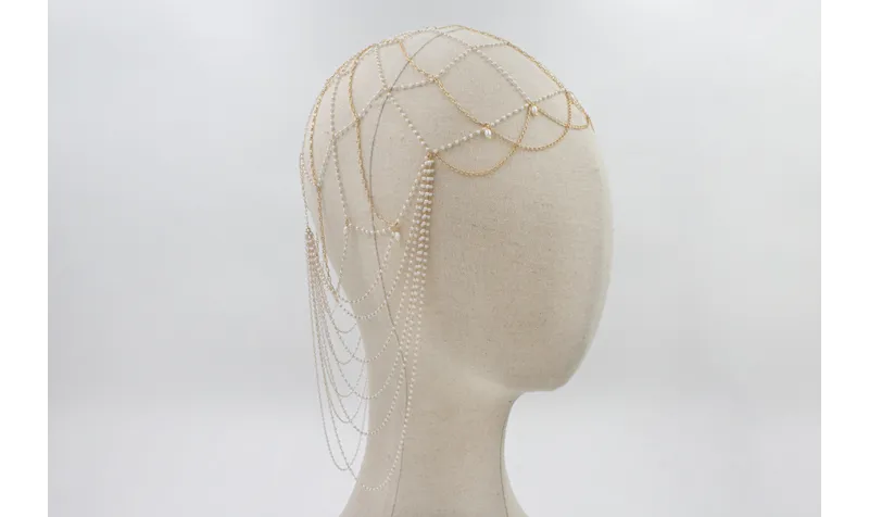 Casquete con cadena micro perlas, cadena eslabón d