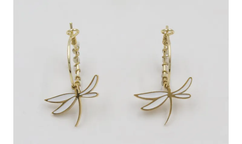 Pendientes acero inoxidable aro con libelula esmal