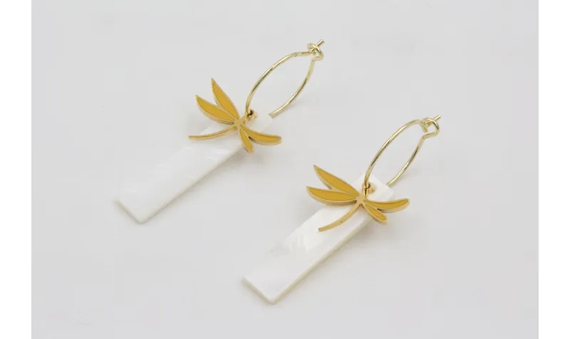 Pendientes acero inoxidable aro con libelula esmal