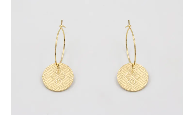 Pendientes ORO 18K-3 micras aro con chapas estriad