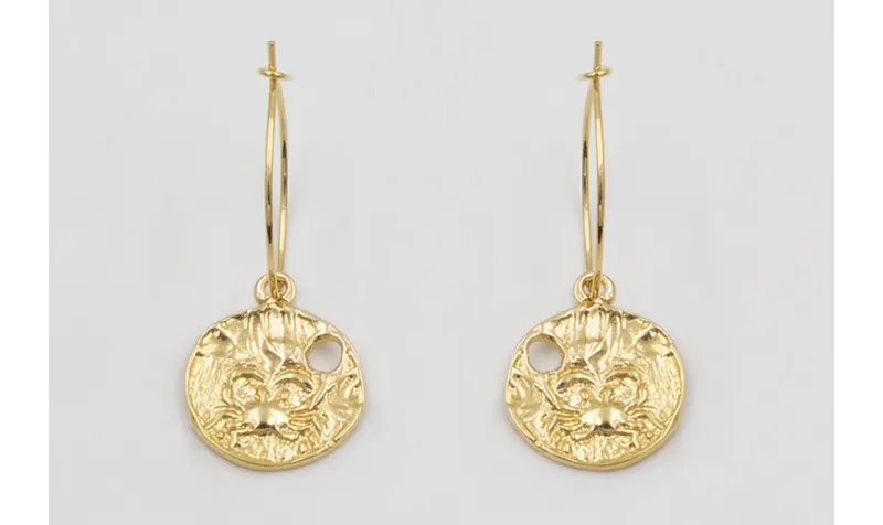 Pendientes ORO 18K-3 micras aro con medalla cangre