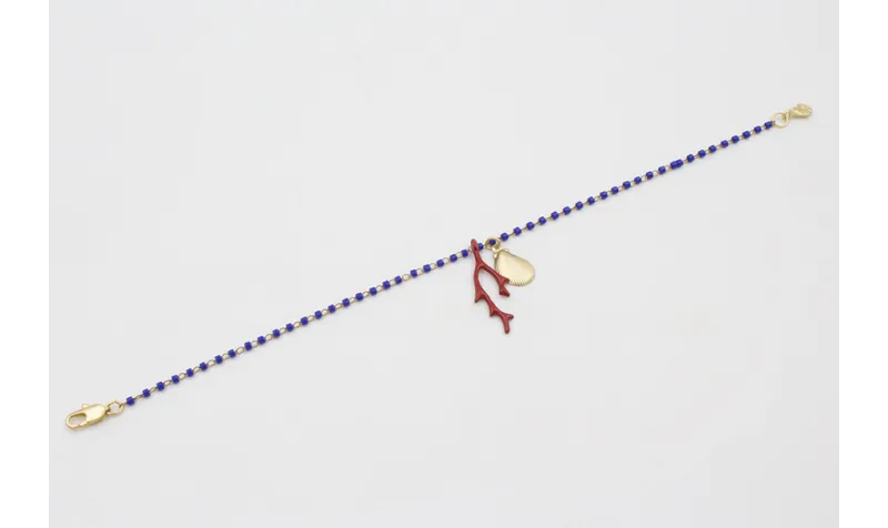 Pulsera cadena miyuki azulona con colgante concha 