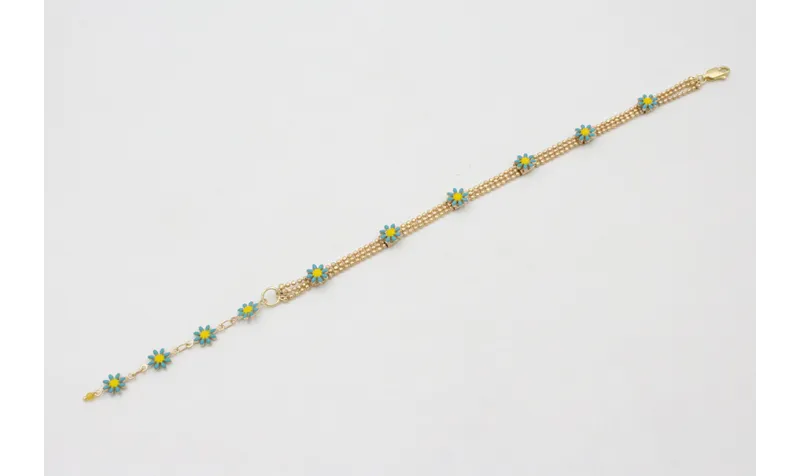 Pulsera cadena facetadas triple dorado mate con ma