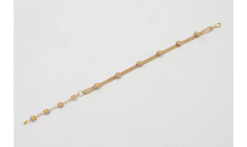 Pulsera cadena facetadas triple dorado mate con ma