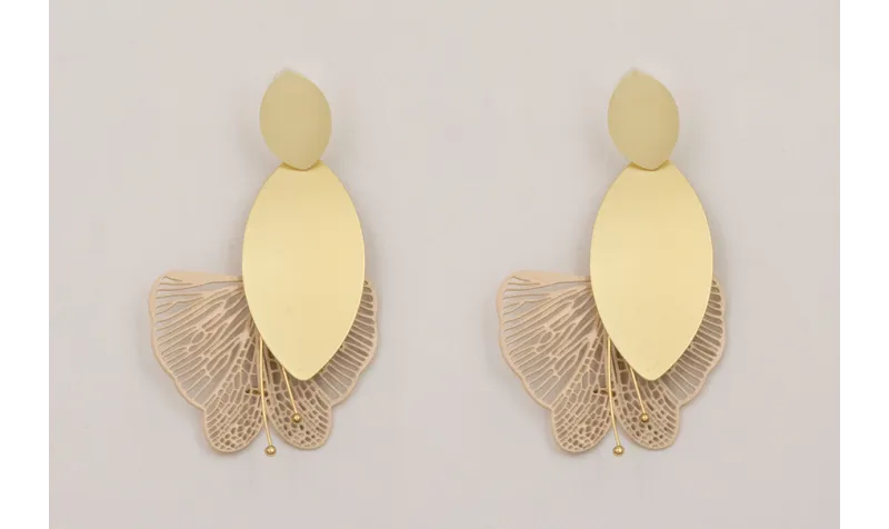 Pendientes perno ovalo dorado mate con colgante ov