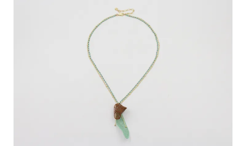 Collar cadena doble, miyuki turquesa y eslabón con