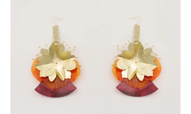 Pendientes lentejuelas dorada,naranja y morada con