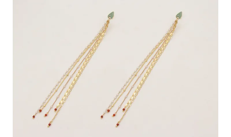 Pendientes perno gota esmaltada turquesa con fleco