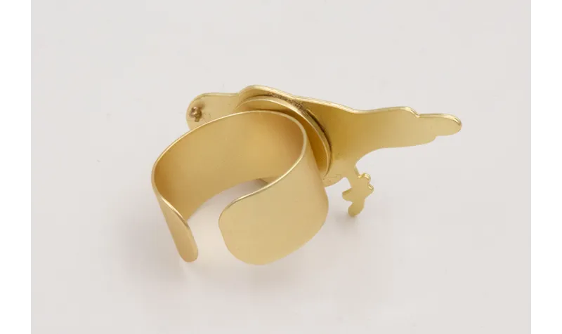 Anillo con pájaro plano esmlatado turquesa, mostaz