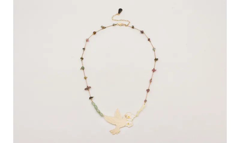 Collar cadena chips de turmaline verdes-rosas con 