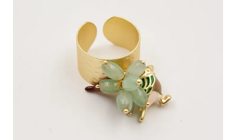 Anillo burruño ovalos verdes, pimiento esmaltado g