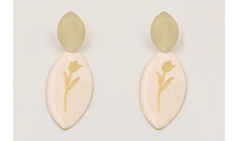 Pendientes perno ovalo dorado mate con colgante ov