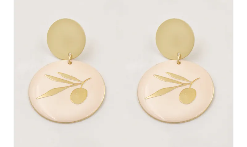 Pendientes perno disco dorado mate con colgante di