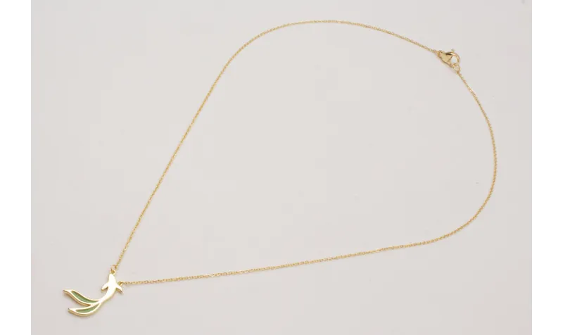 Collar ACERO cadena fina, pez de cola esmaltada ve