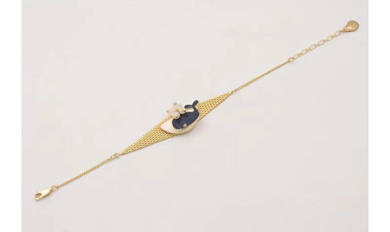 Pulsera malla rombo con esmalte beige,ballena azul