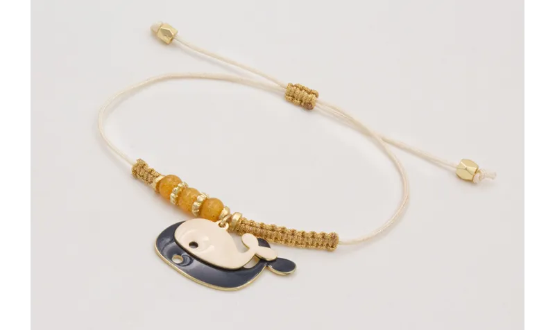 Pulsera macrame beige,nudo macrame dorado,ballena 