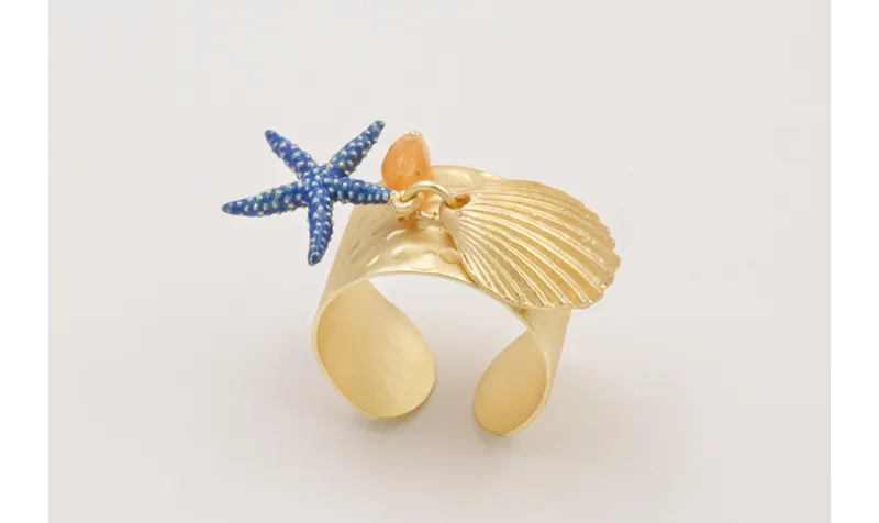 Anillo de arandela con concha dorada,estrella de m