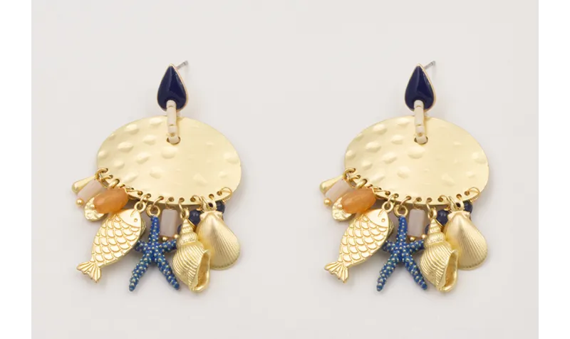 Pendientes gota esmaltada azul oscuro,arandela miy