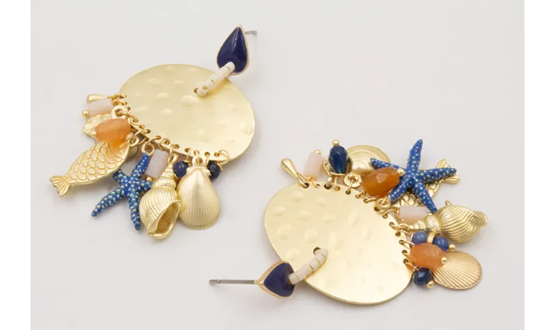 Pendientes gota esmaltada azul oscuro,arandela miy