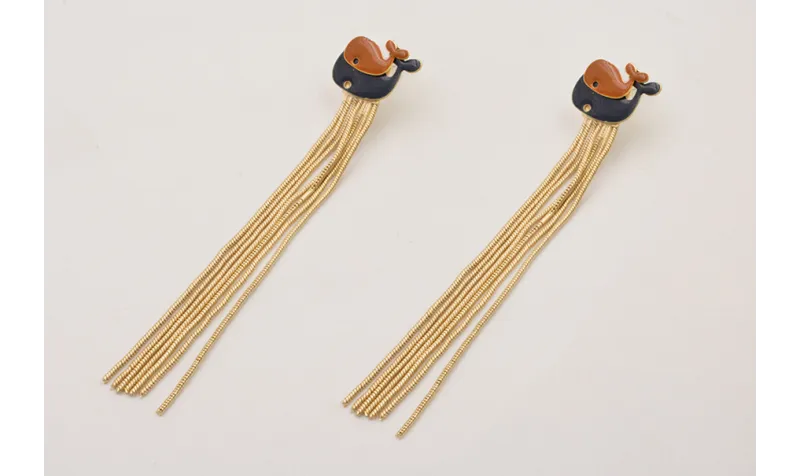 Pendientes perno fleco con ballena grande azul osc