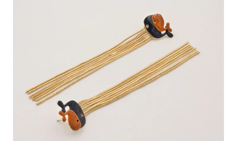 Pendientes perno fleco con ballena grande azul osc